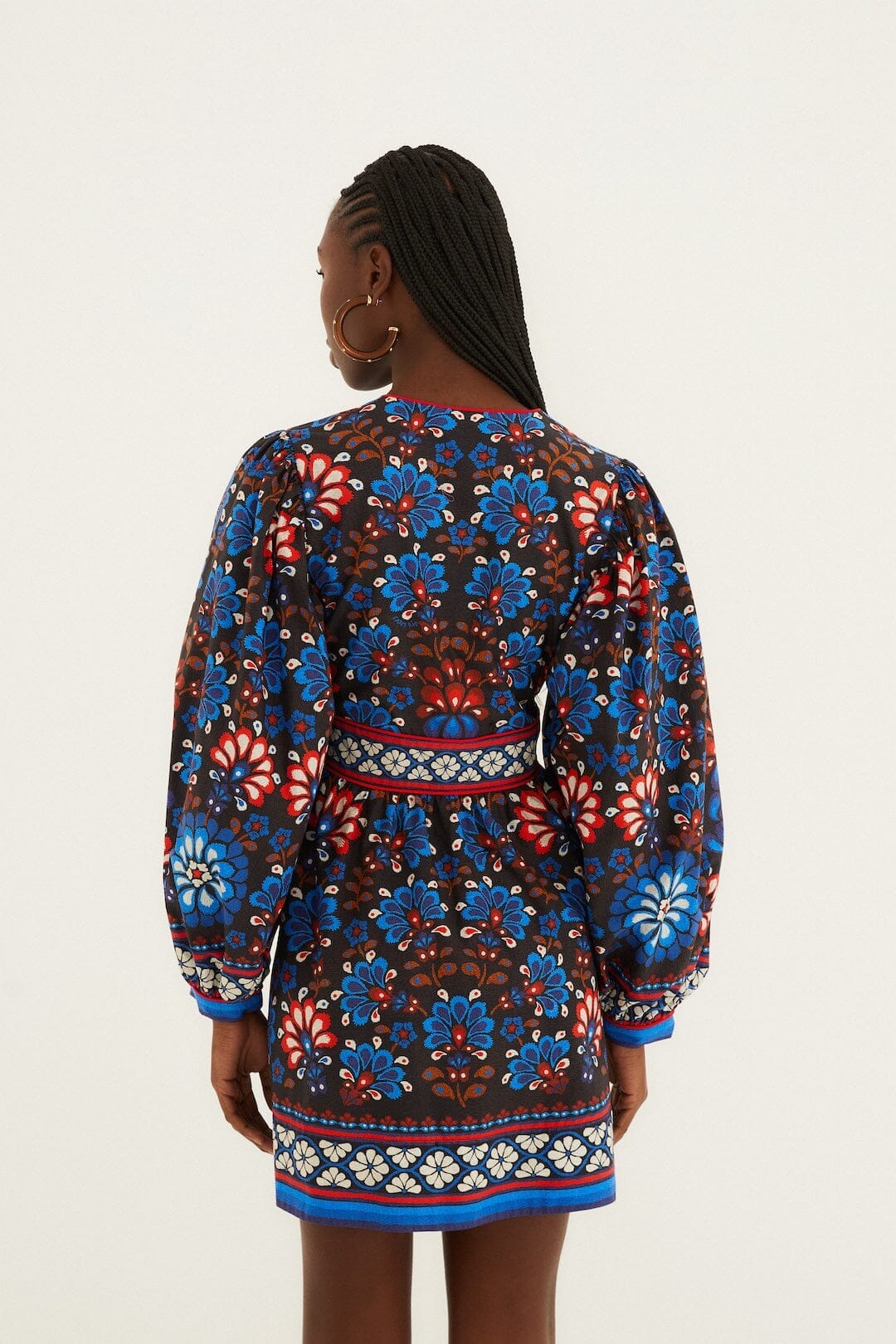 Black Latina Scarf Puff Sleeve Mini Dress - Image 3