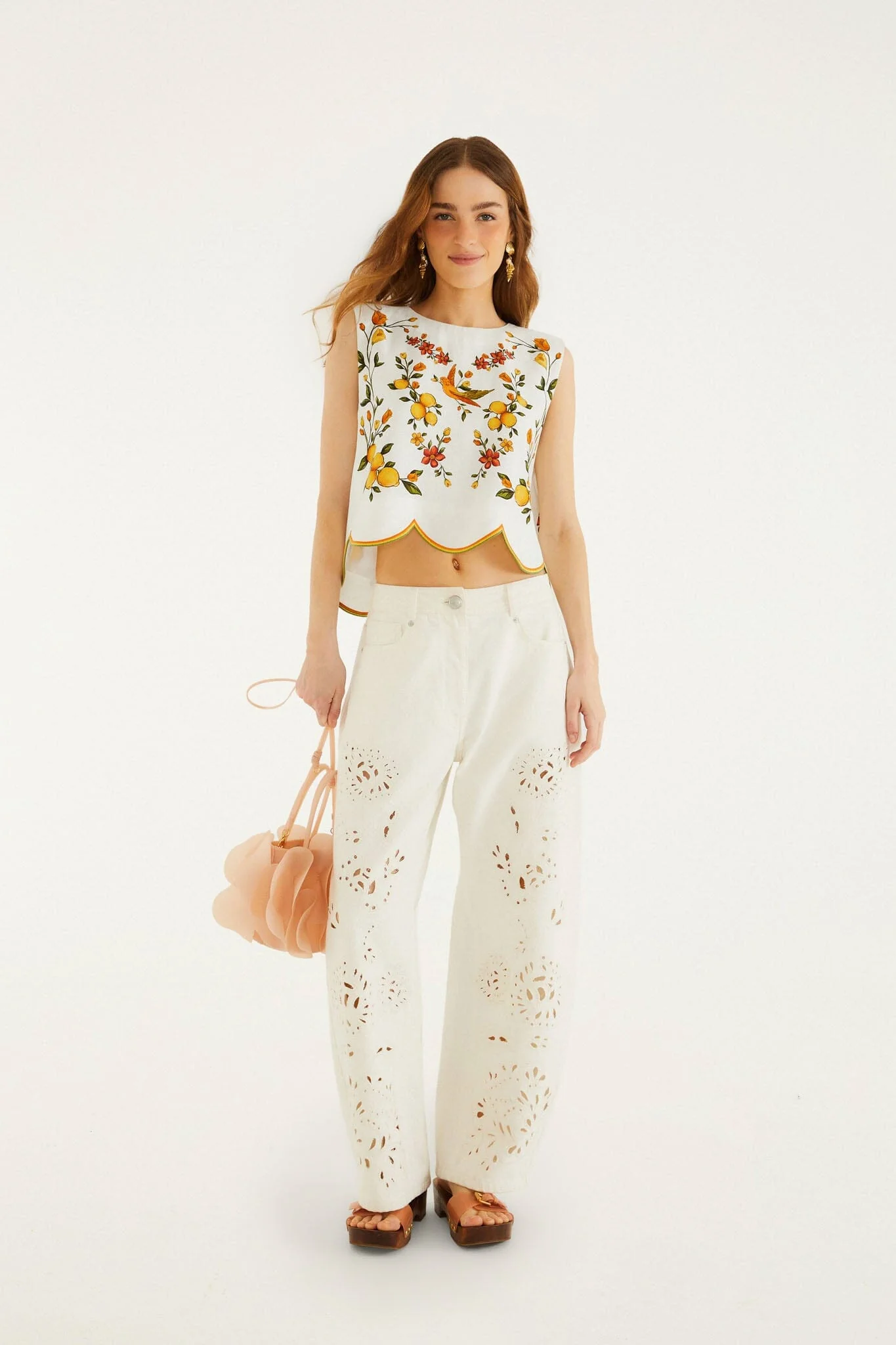 Off-White Lemon Bouquet Wavy Hem Sleeveless Blouse - Image 2