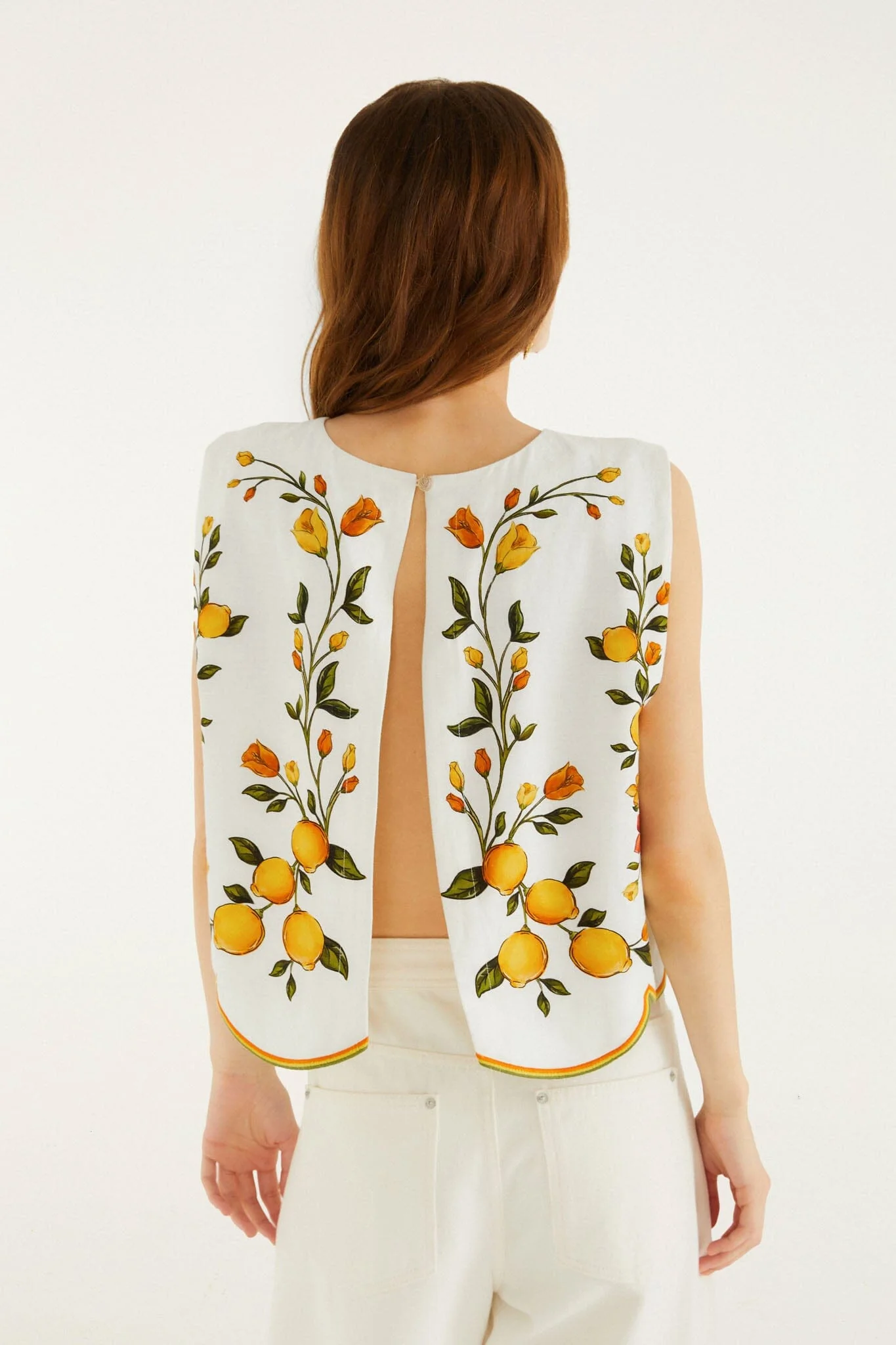 Off-White Lemon Bouquet Wavy Hem Sleeveless Blouse - Image 3