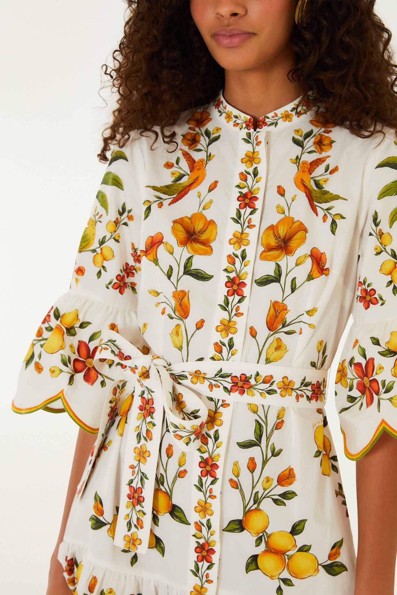 Off-White Lemon Bouquet Belted Puff Sleeve Mini Dress - Image 2