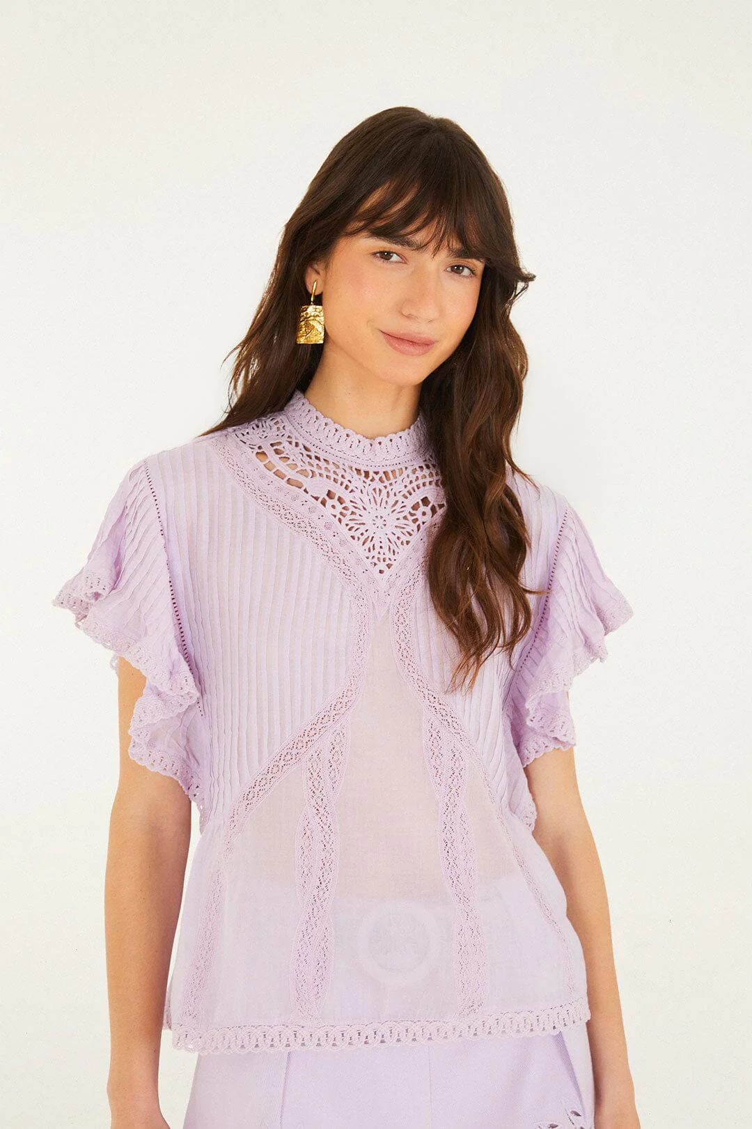 Lilac Lace Ruffled Blouse - Image 4