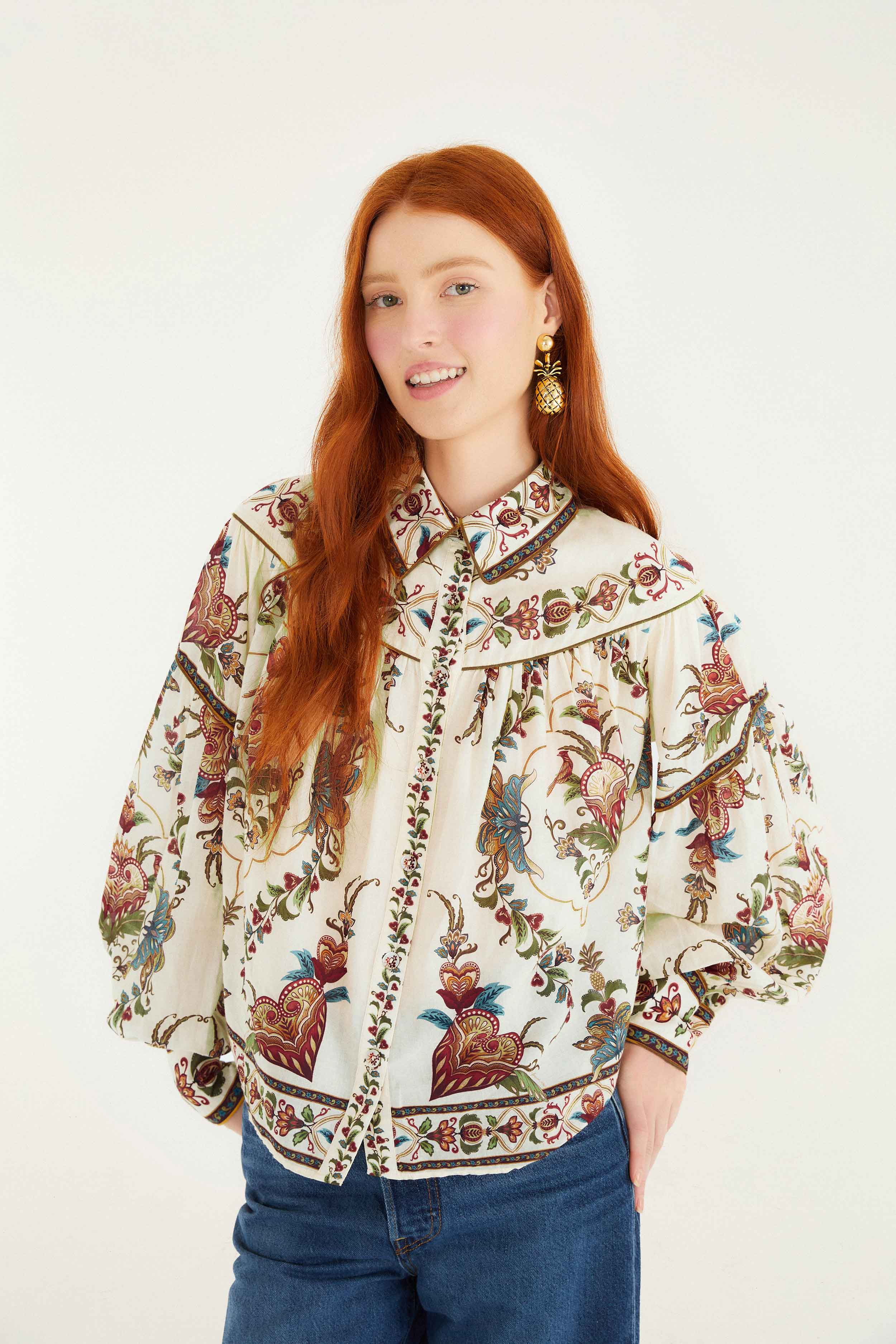 Cream Majestic Hearts Blouse