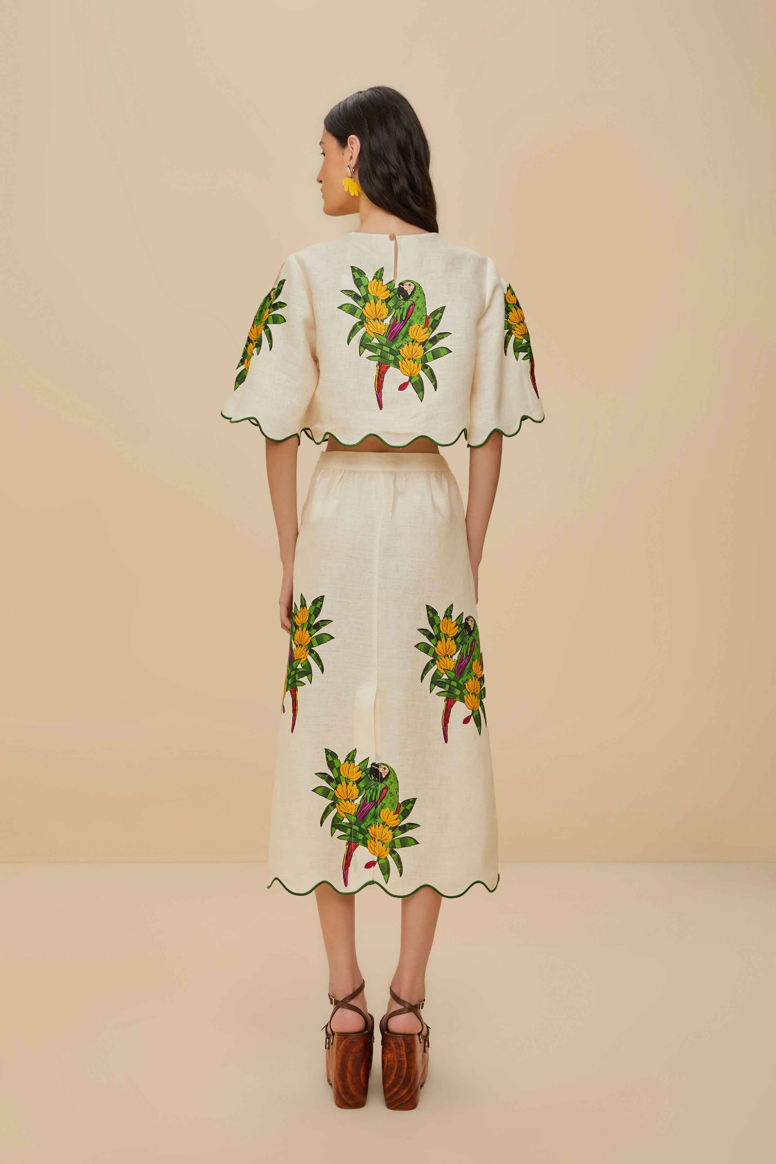 Off-White Maracana Bird Euroflax™ Premium Linen Midi Skirt - Image 3
