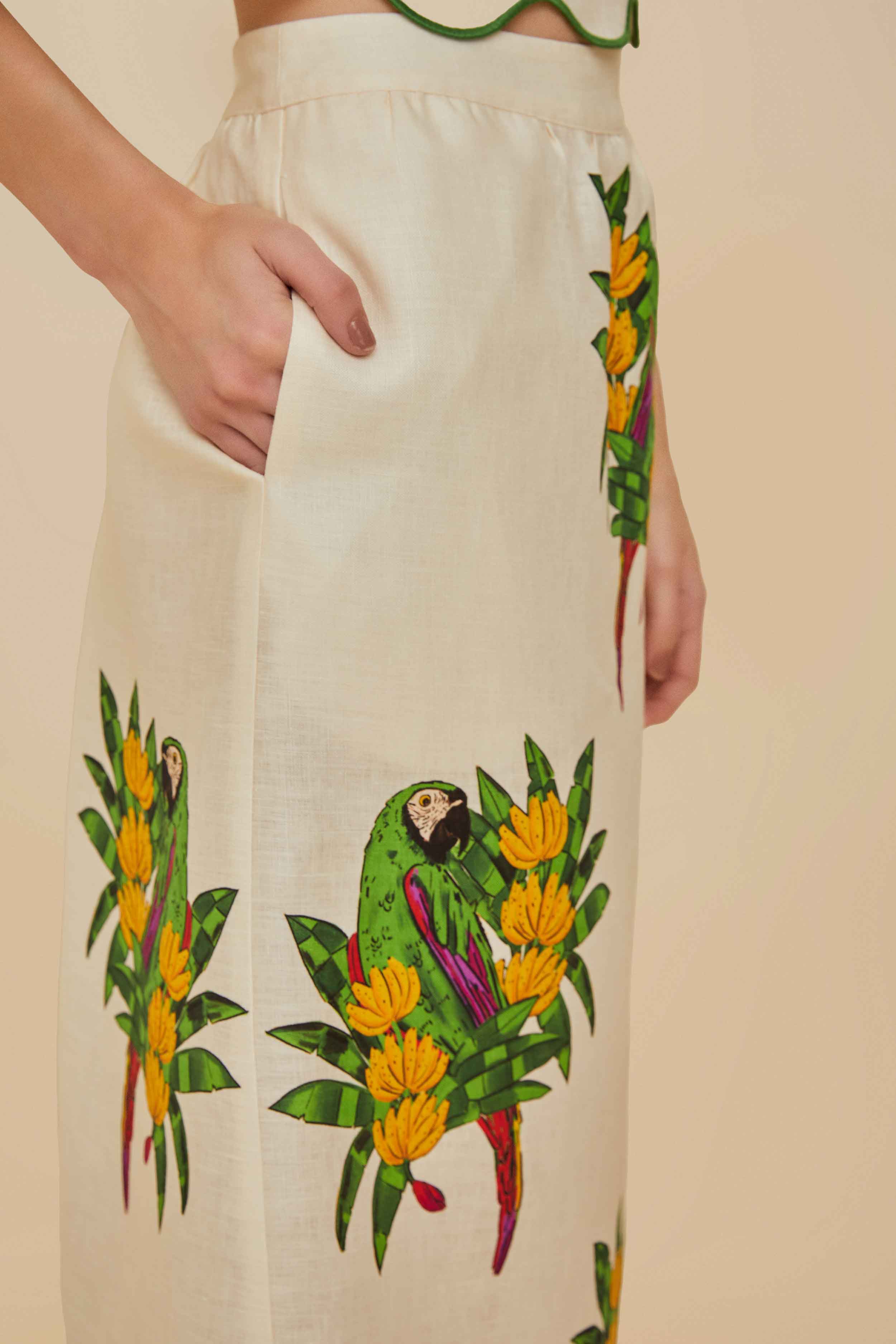 Off-White Maracana Bird Euroflax™ Premium Linen Midi Skirt - Image 4