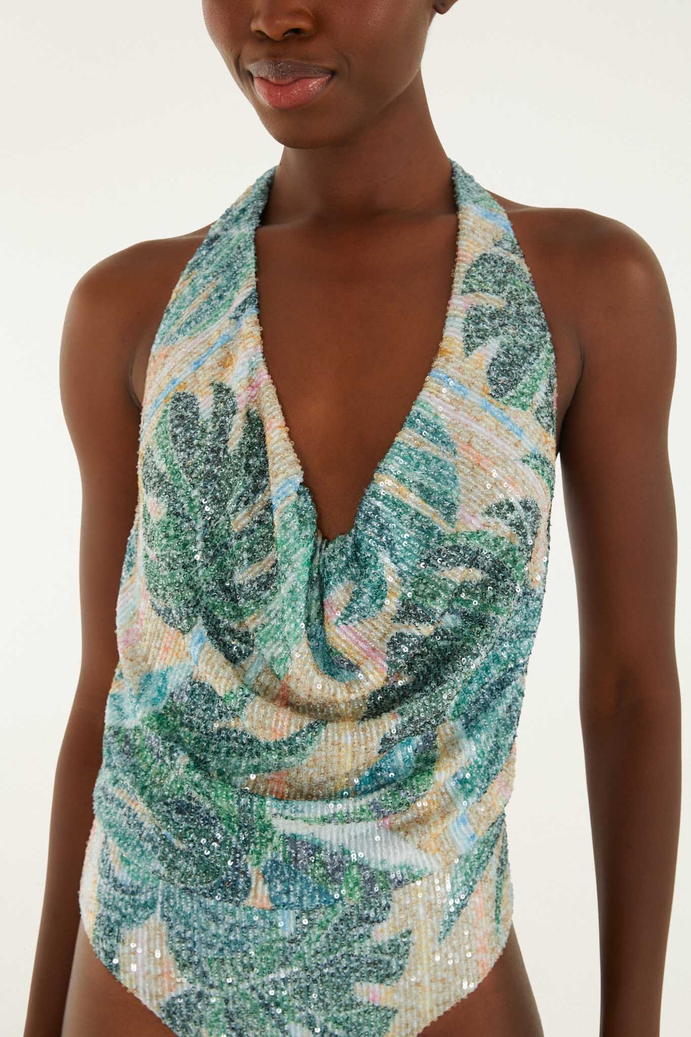 Green Mosaic Sequined One Piece Swimsuit - Image 2