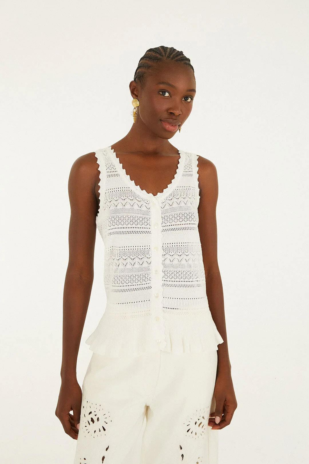 Off-White Crochet Sleeveless Blouse