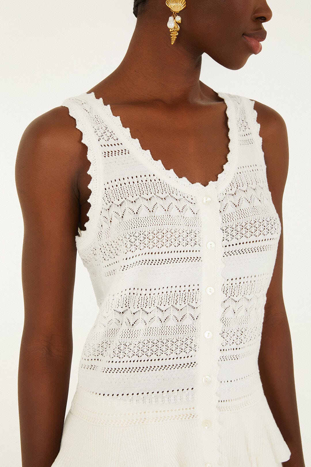 Off-White Crochet Sleeveless Blouse - Image 2