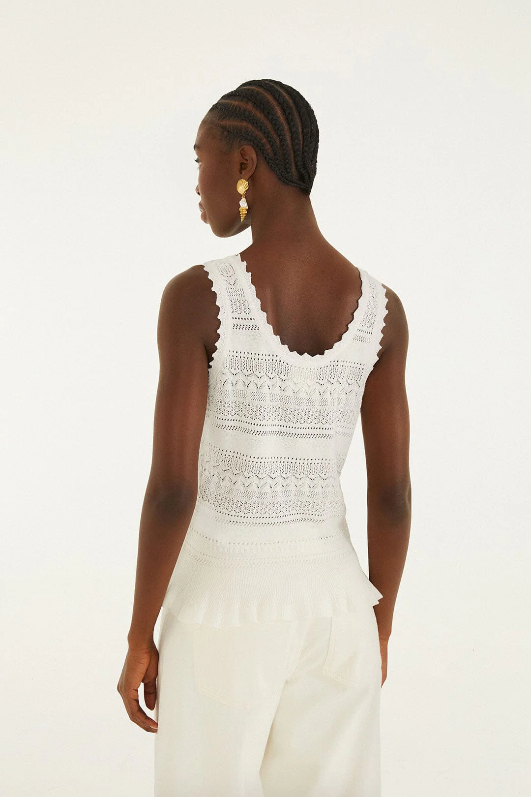 Off-White Crochet Sleeveless Blouse - Image 3