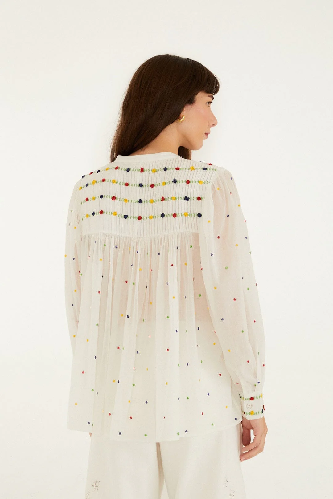Off-White Embroidered Beads  Long Sleeve Blouse - Image 3