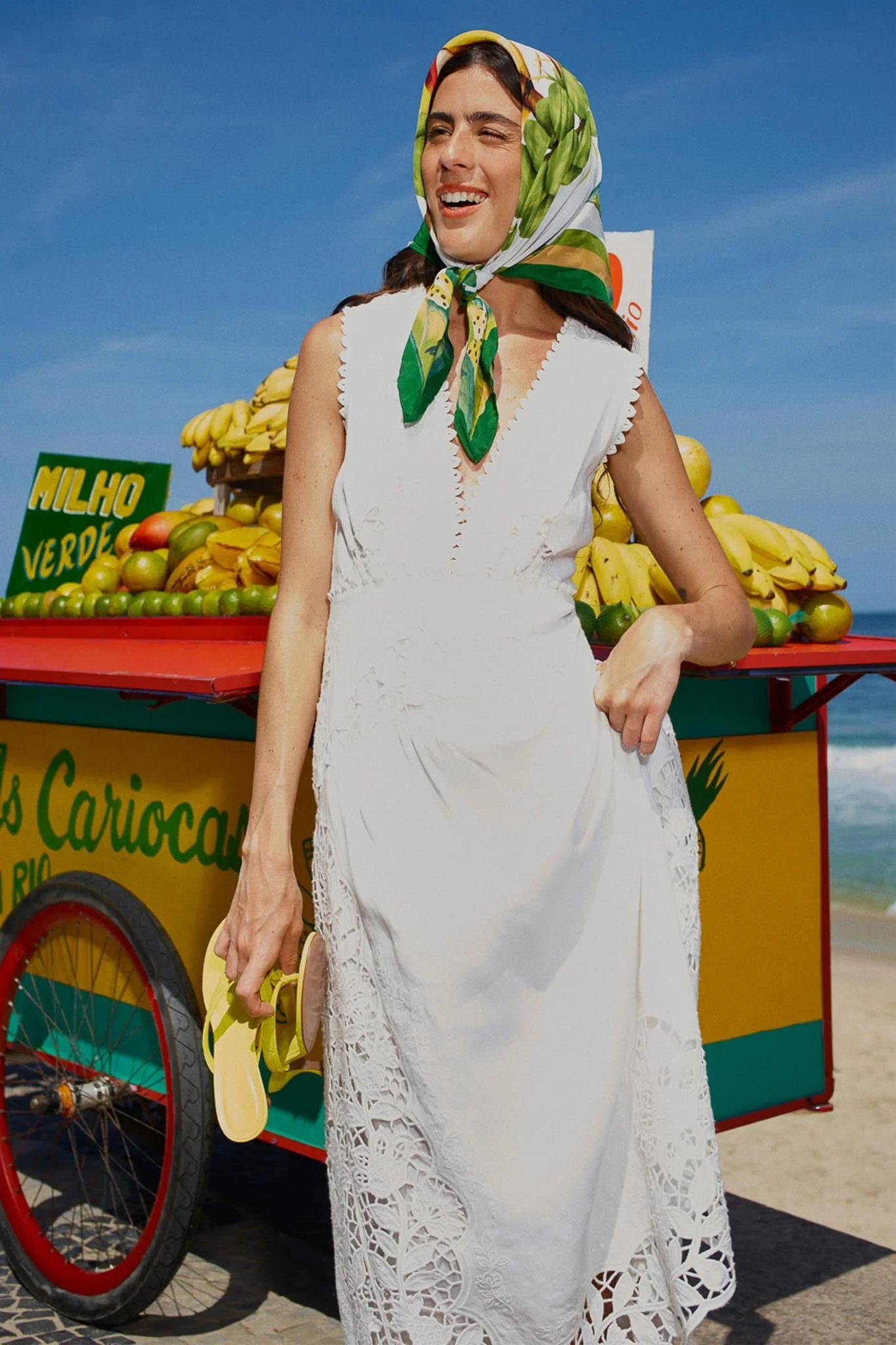 Off-White Richelieu V Neck Sleeveless Midi Dress - Image 2
