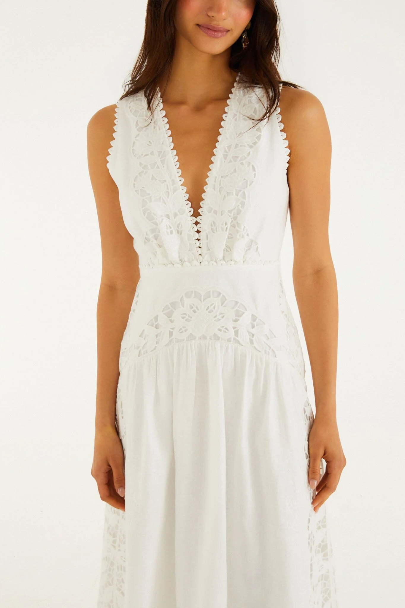 Off-White Richelieu V Neck Sleeveless Midi Dress - Image 4