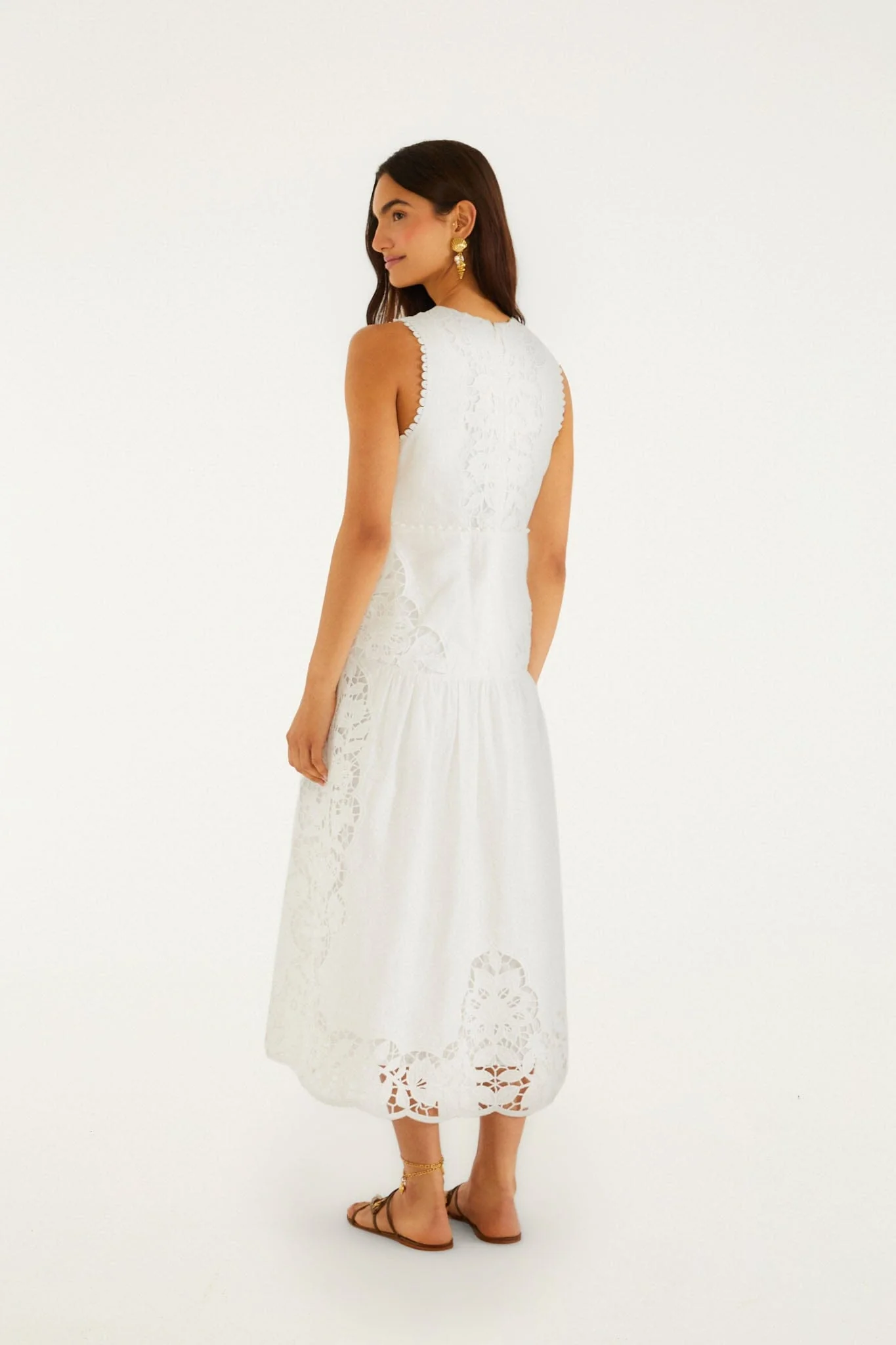 Off-White Richelieu V Neck Sleeveless Midi Dress - Image 5