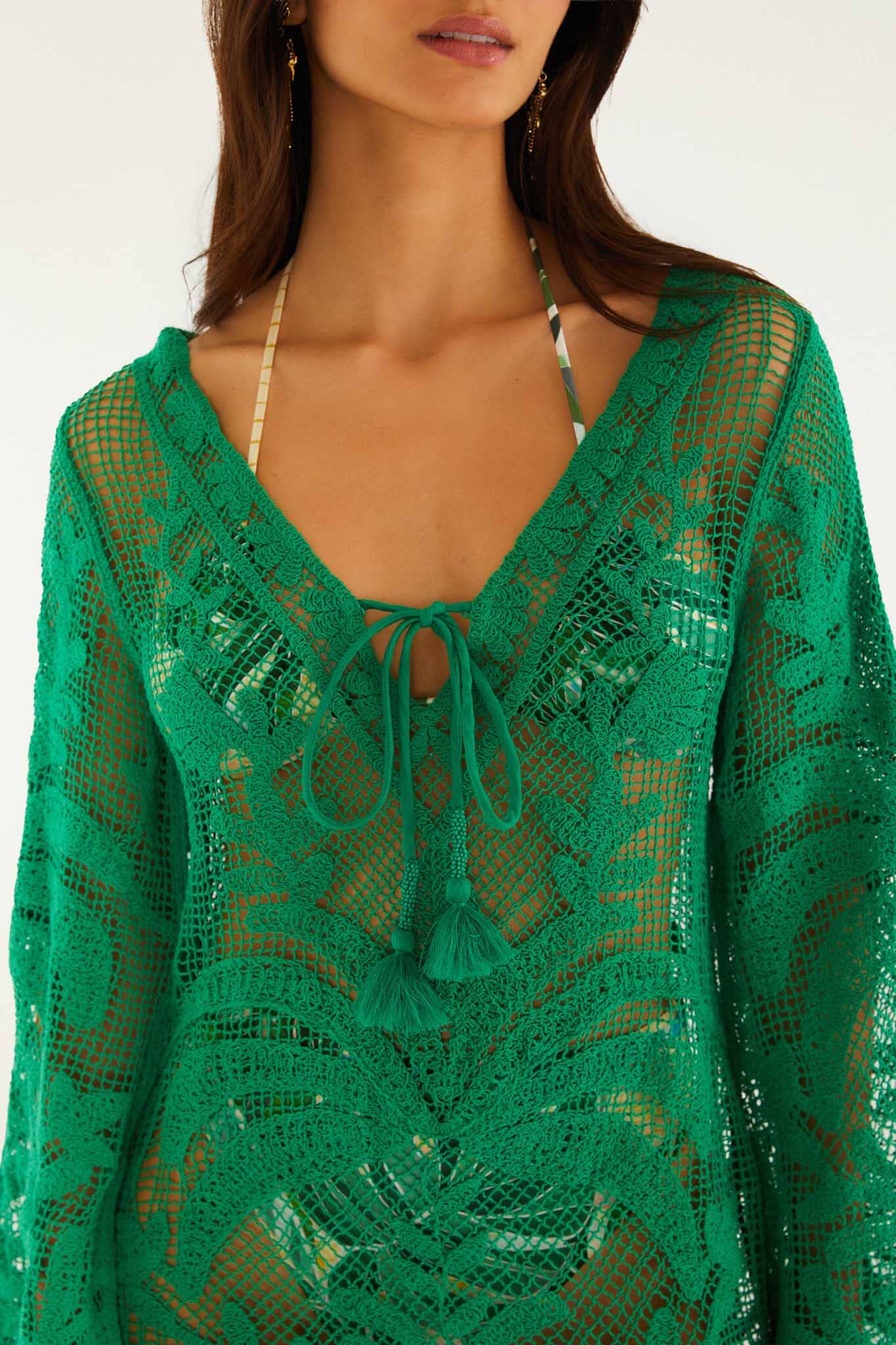 Green Richelieu Open Sheer Back Mini Dress - Image 2