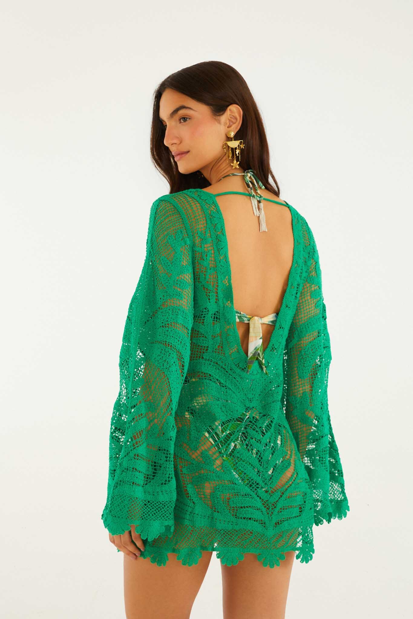 Green Richelieu Open Sheer Back Mini Dress - Image 3