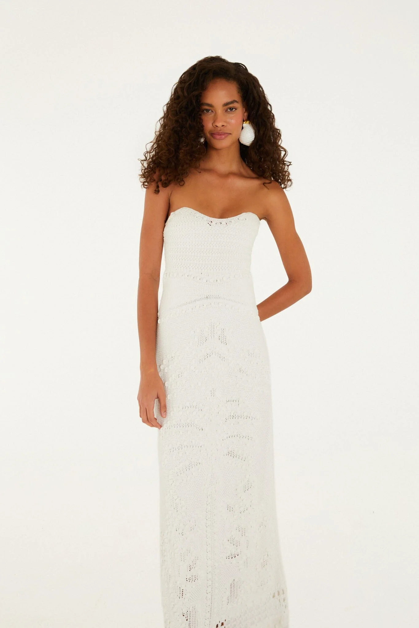 Off-White Palm Tree Strapless Knit Maxi Dress - Image 4