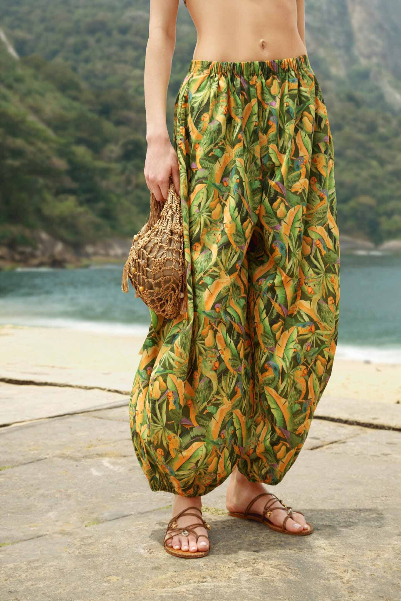 Green Forest Parrots Pockets Balloon Pants - Image 2
