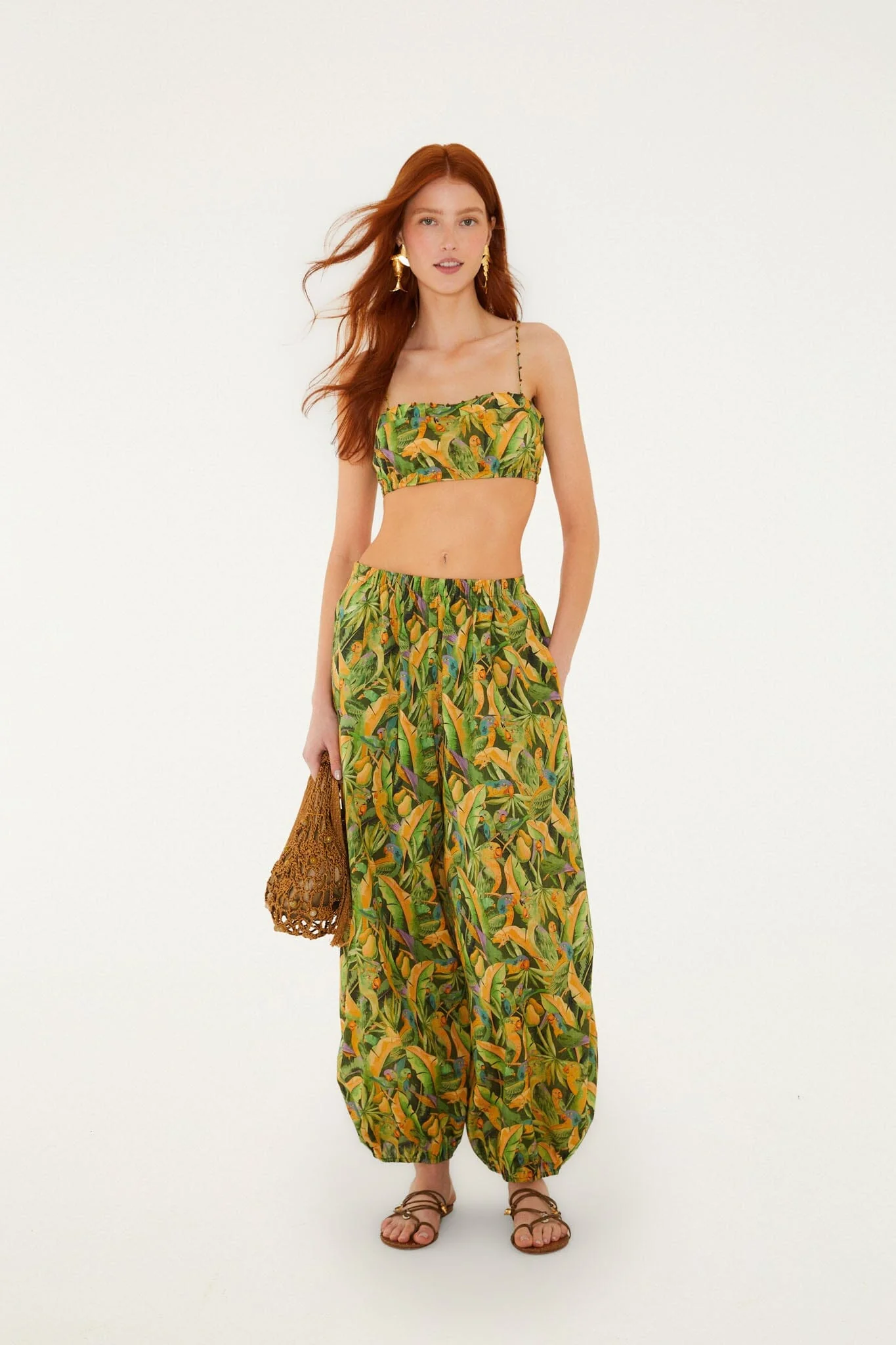 Green Forest Parrots Pockets Balloon Pants - Image 4
