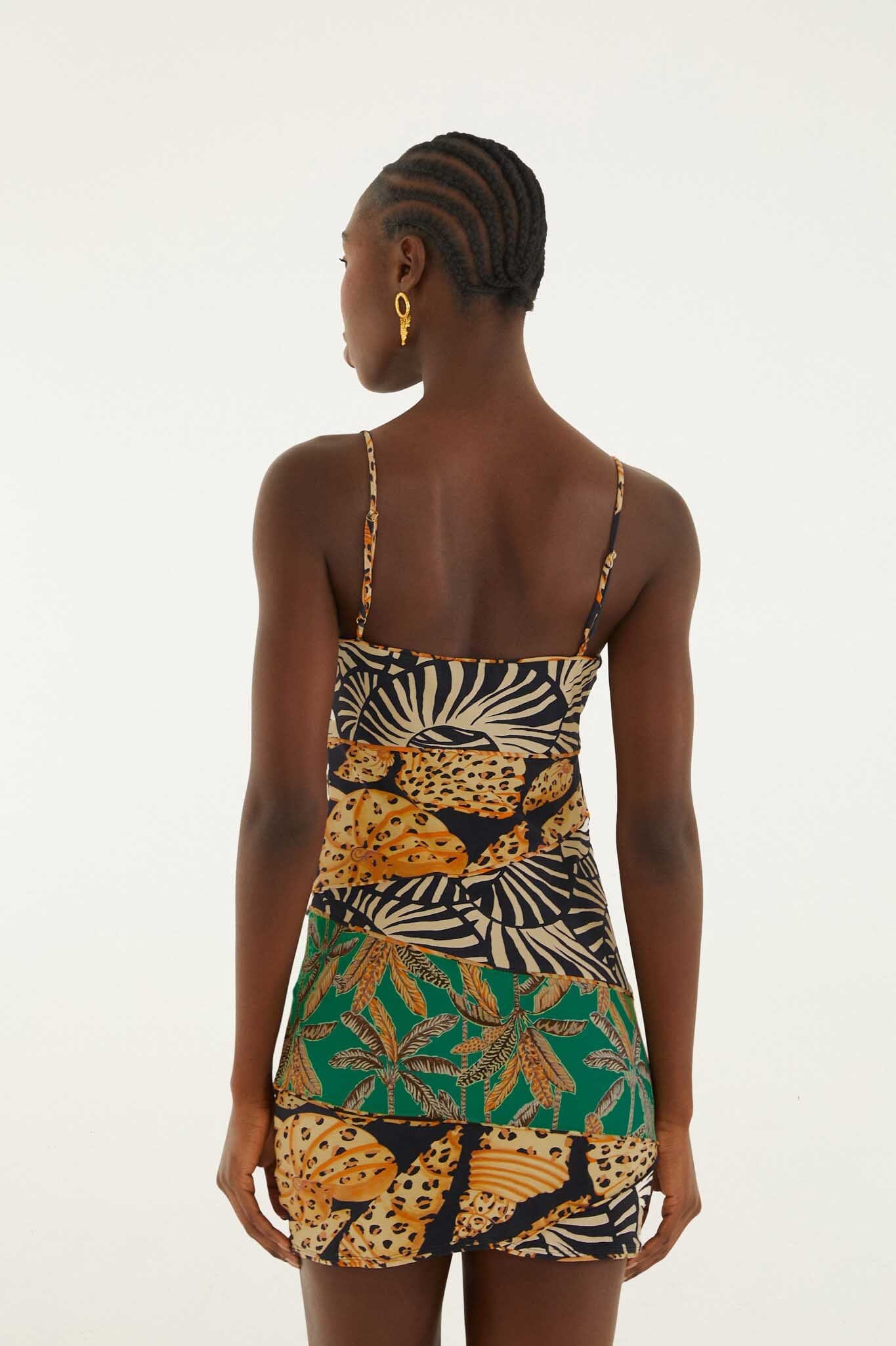 Mixed Patchwork Cut-Out Slim Mini Dress - Image 3