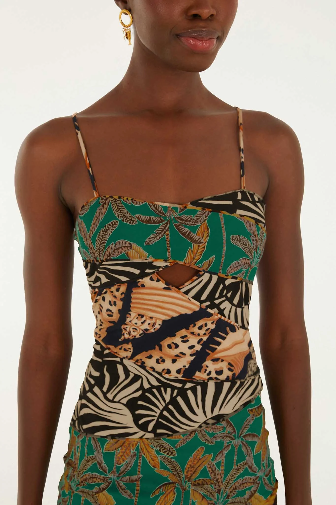 Mixed Patchwork Cut-Out Slim Mini Dress - Image 4