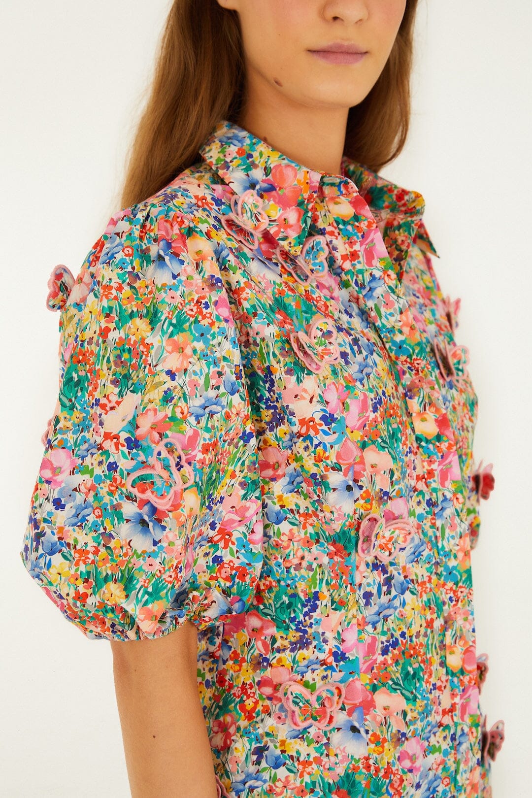 Off-White Peasant Floral Butterflies Blouse - Image 2