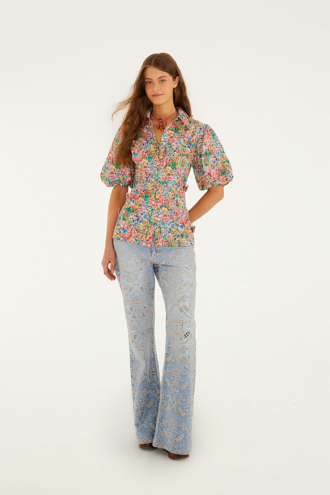 Off-White Peasant Floral Butterflies Blouse - Image 4