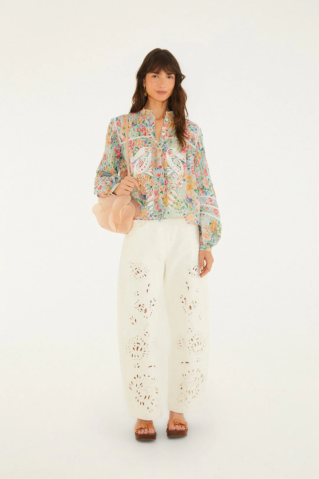 Multicolor Rendeira Cutwork Long Sleeve Blouse - Image 4