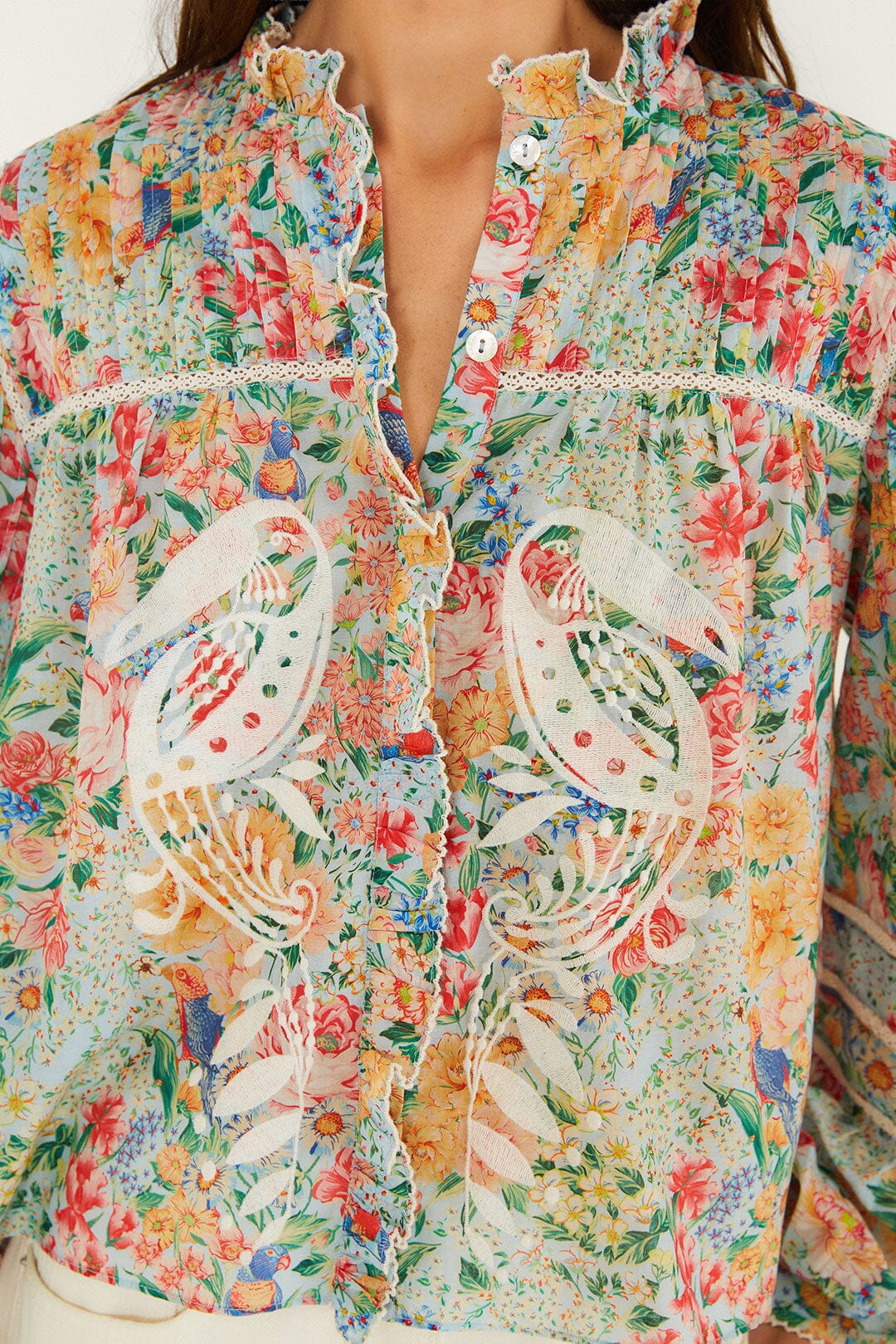 Multicolor Rendeira Cutwork Long Sleeve Blouse - Image 5