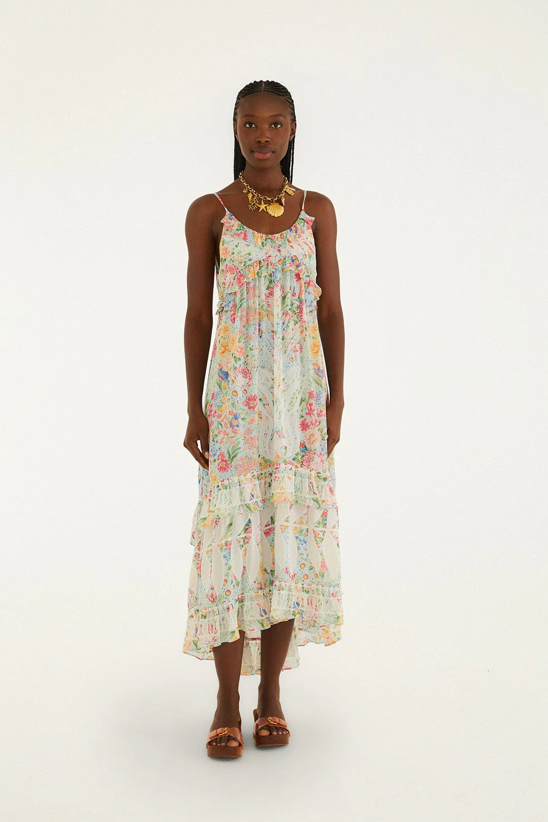 Multicolor Rendeira Ruffled Sleeveless Maxi Dress - Image 3