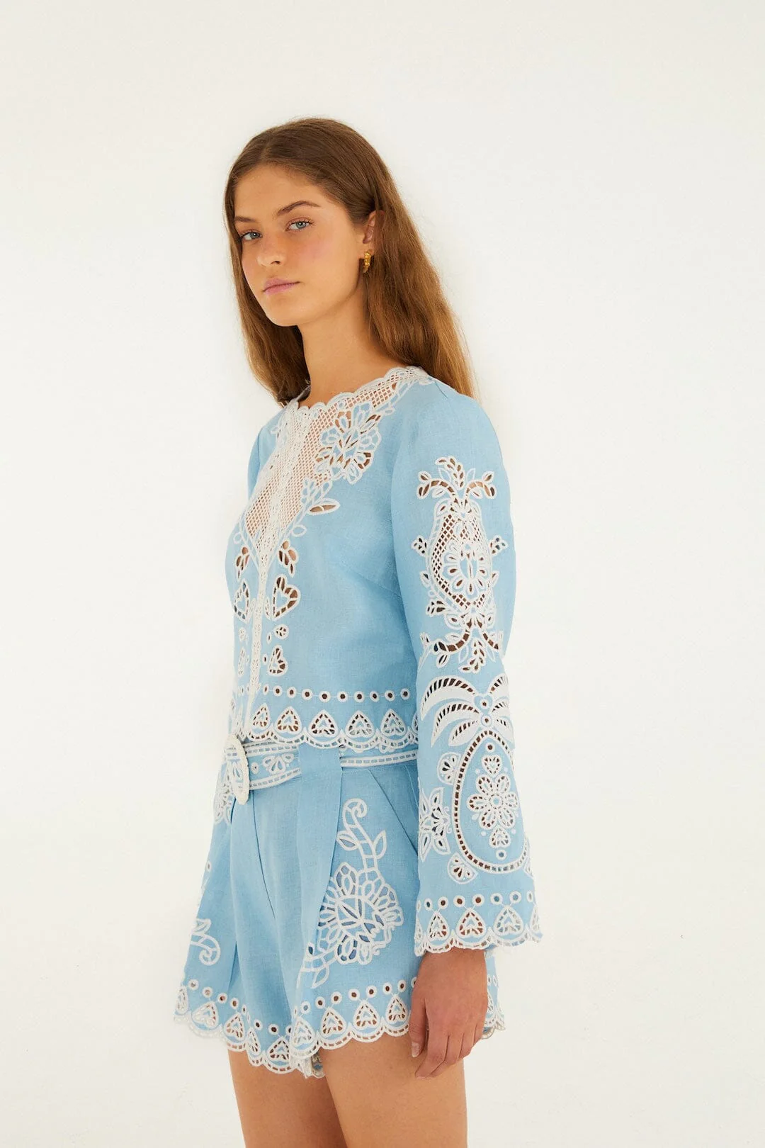 Light Blue Romantic Richelieu Blouse - Image 4
