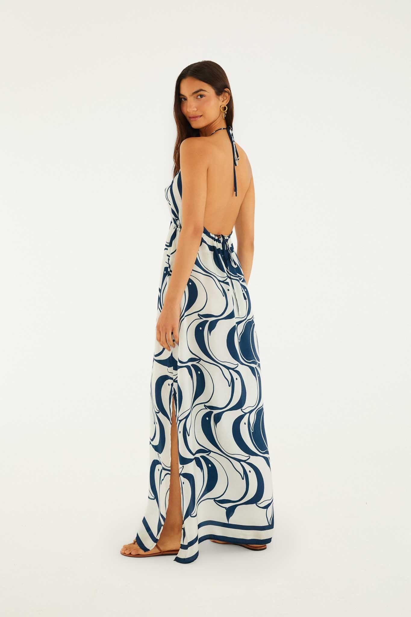 Blue Plunging Neck Maxi Dress - Image 5