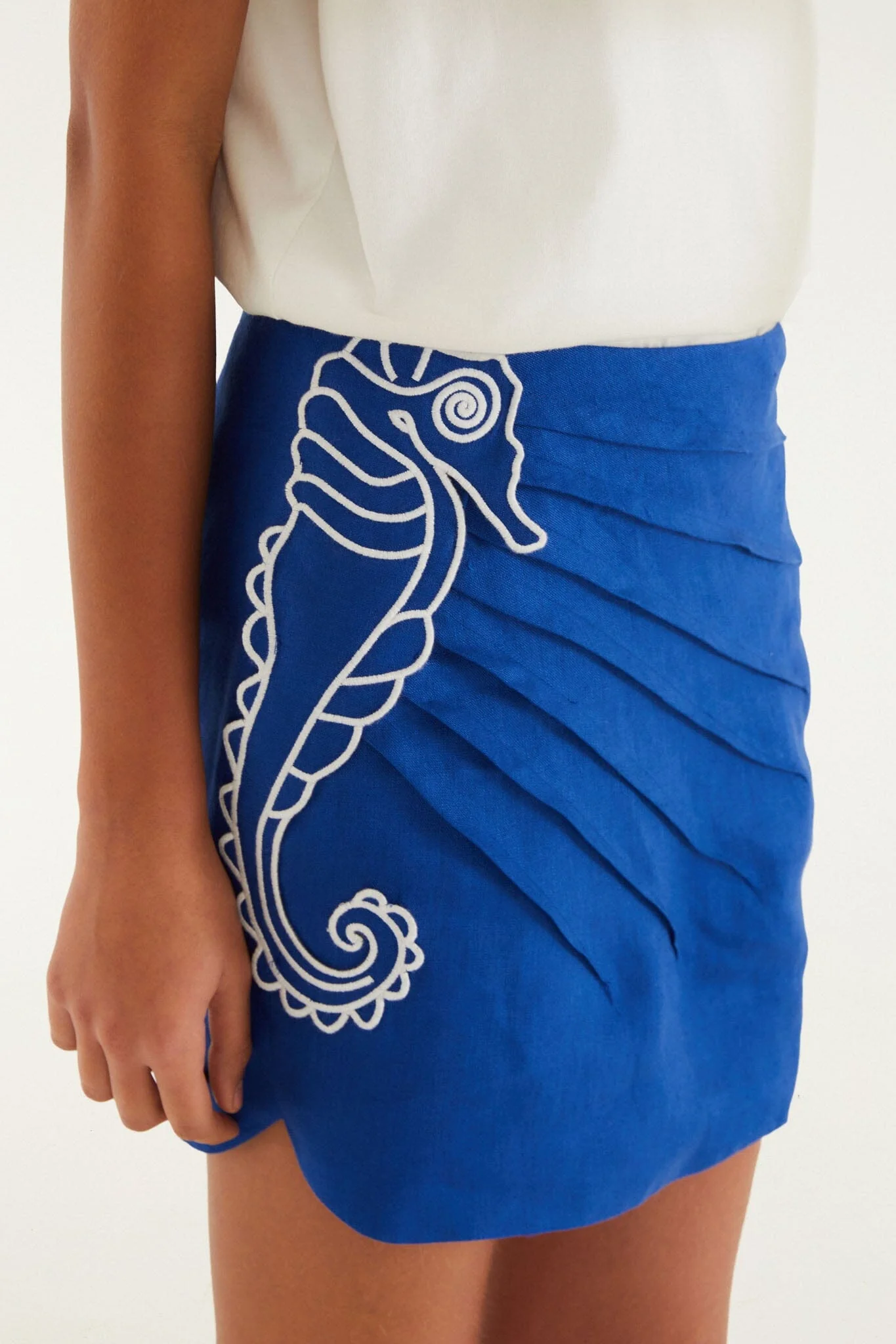 Blue Seahorse Embroidery Mini Skirt - Image 5