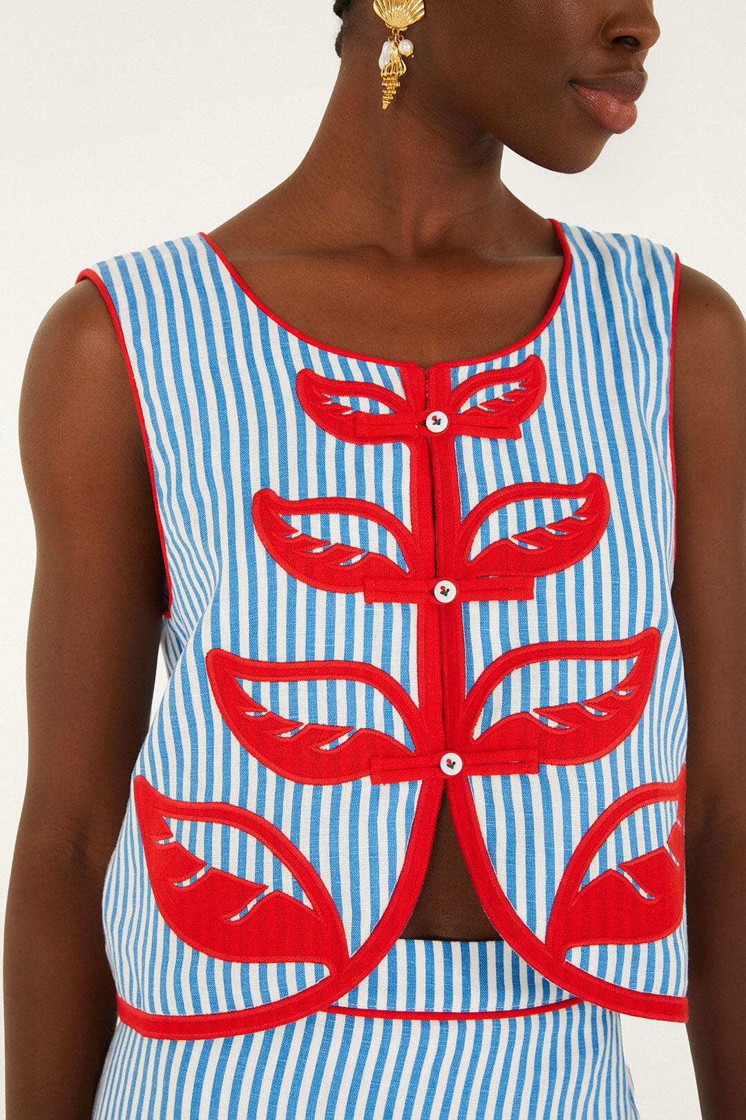 Sky Stripes Blue Sleeveless Crop Top - Image 2
