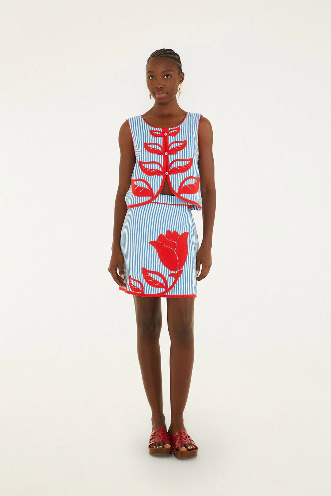Sky Stripes Blue Sleeveless Crop Top - Image 4