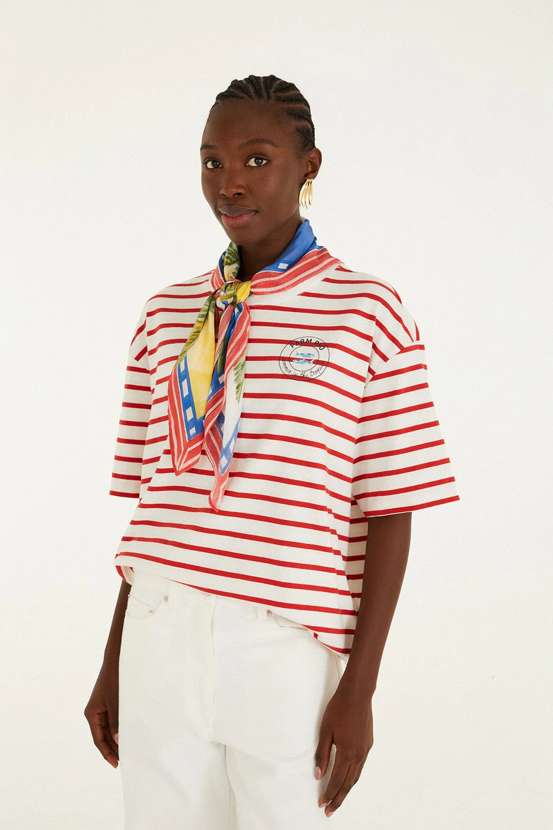 Red Summer In The Tropics Stripes T-Shirt & Scarf - Image 3