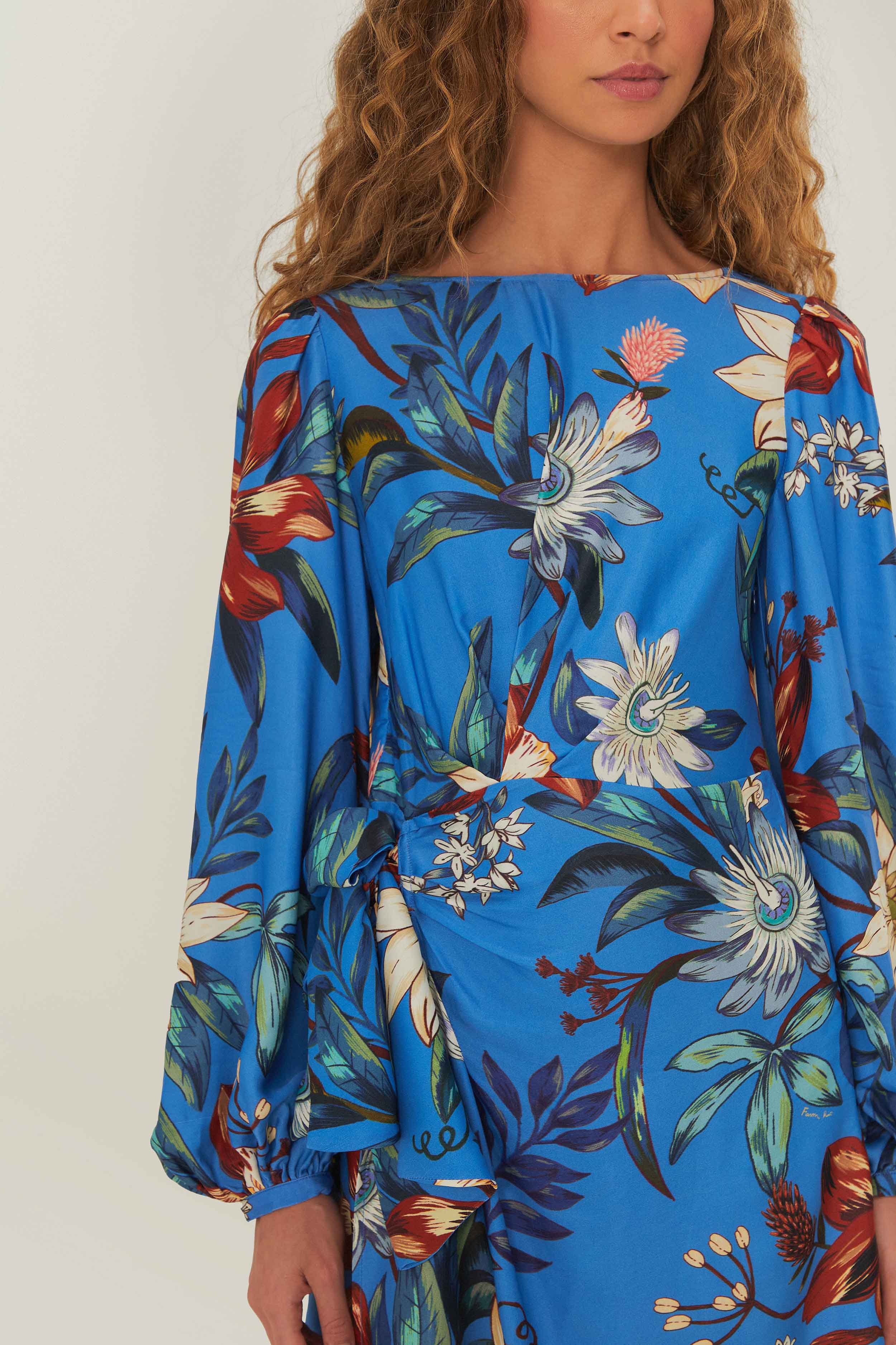 Blue Surreal Flowers Wrap Mini Dress - Image 3