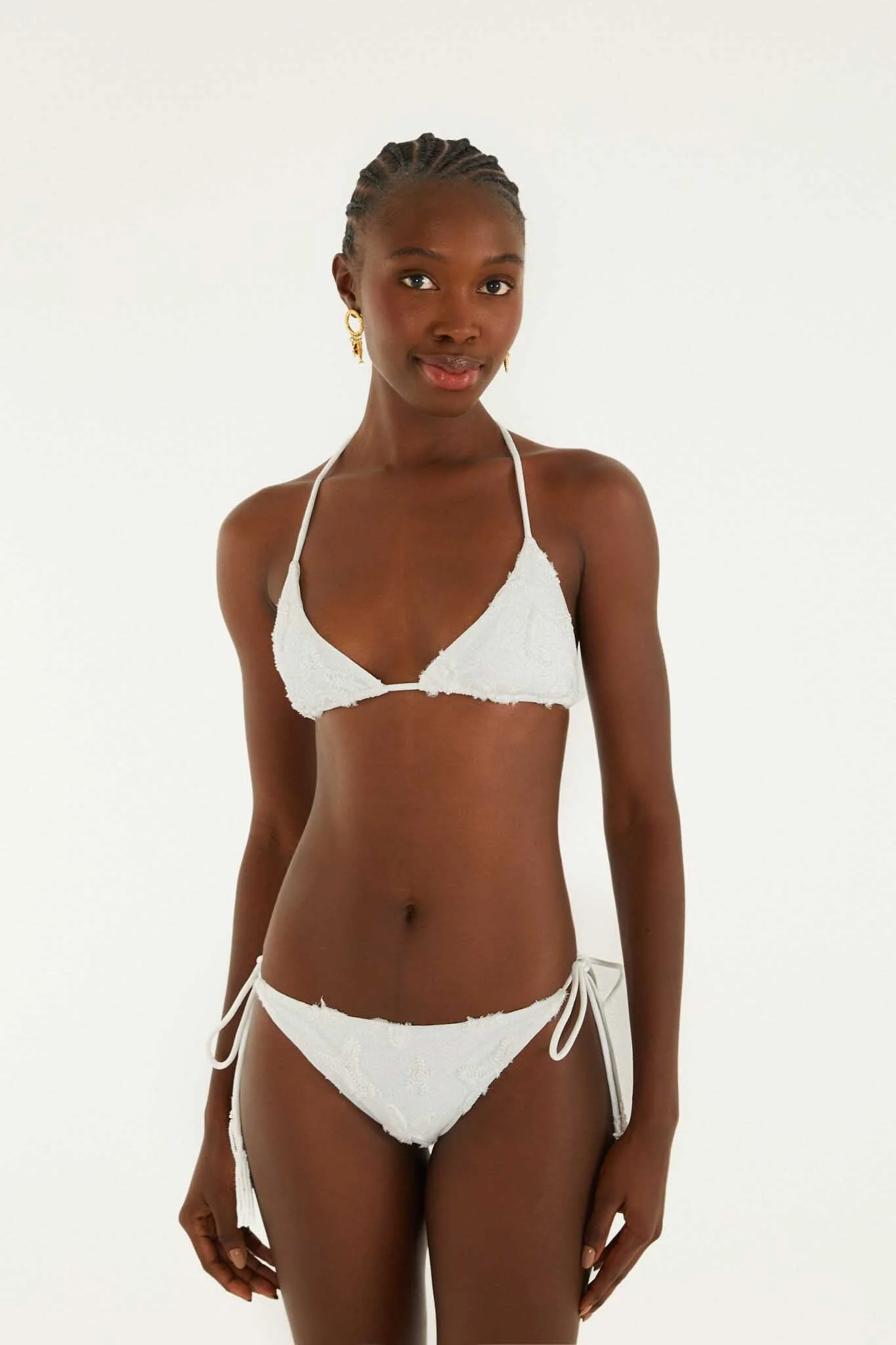 White Beaded Side Ties Bikini Bottom