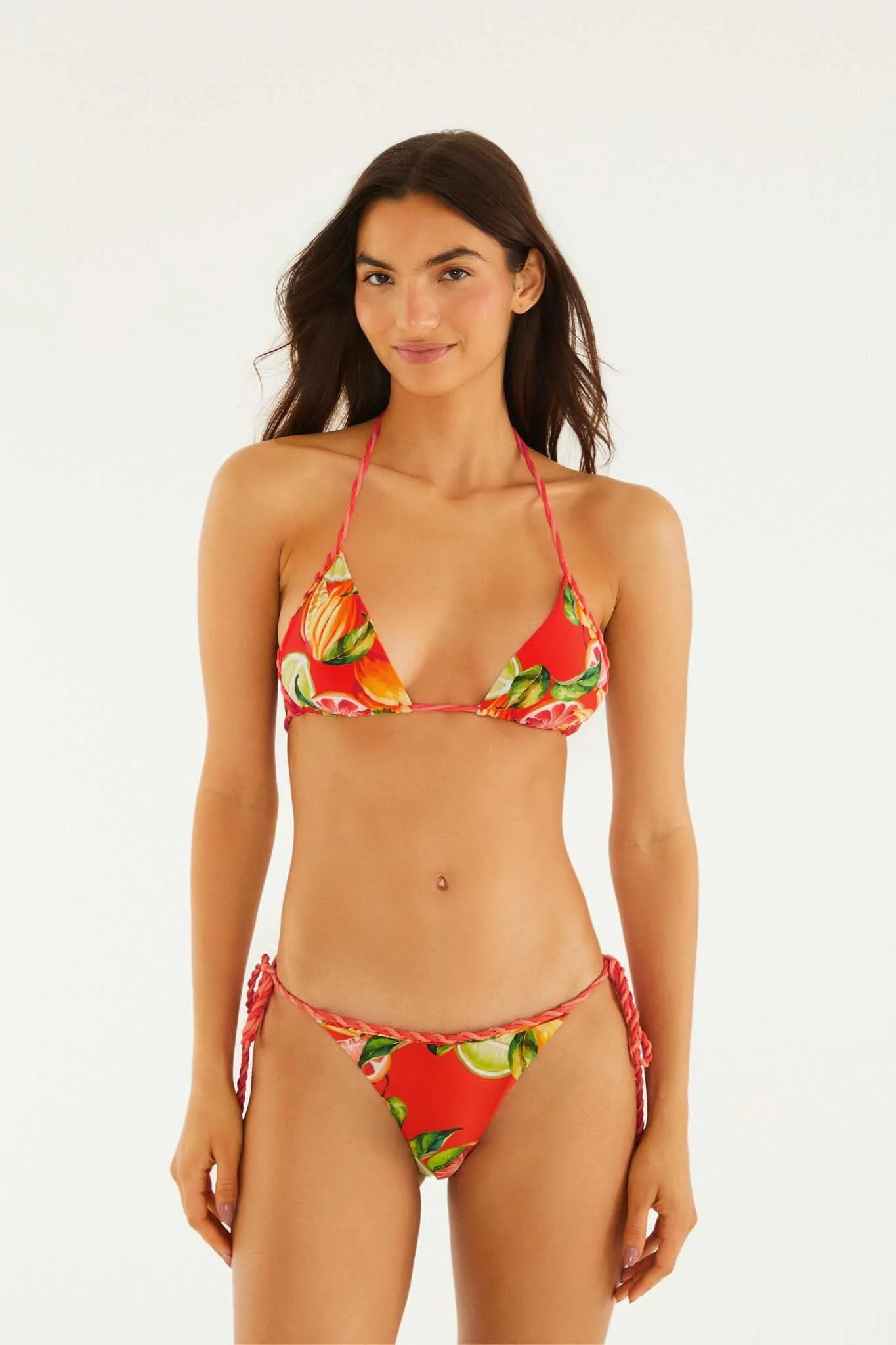 Red Fruits Rope Ties Triangle Bikini Top - Image 4