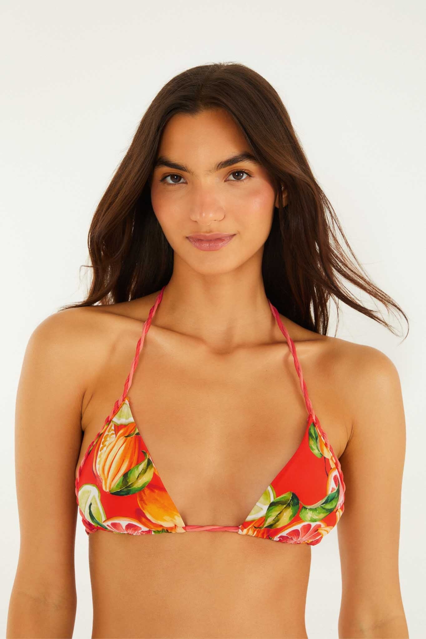 Red Fruits Rope Ties Triangle Bikini Top - Image 5