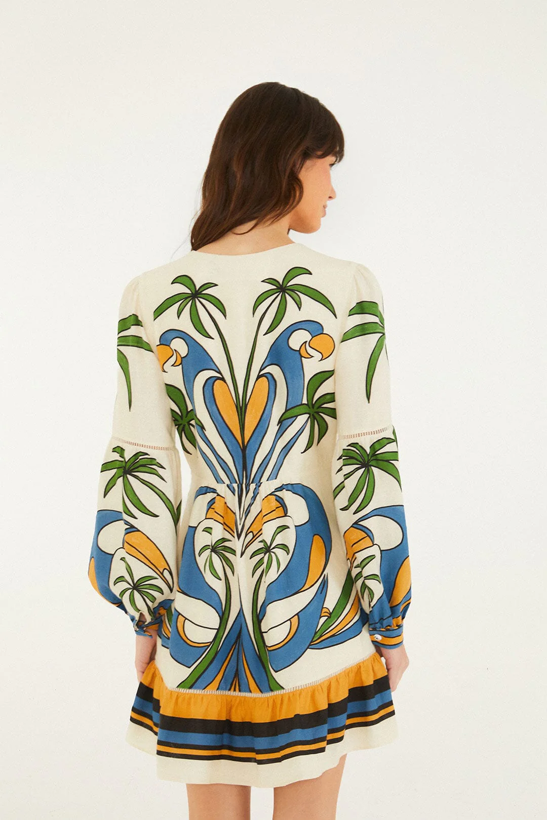 Sand Tropical Graphic Lace Ruffled Mini Dress - Image 3