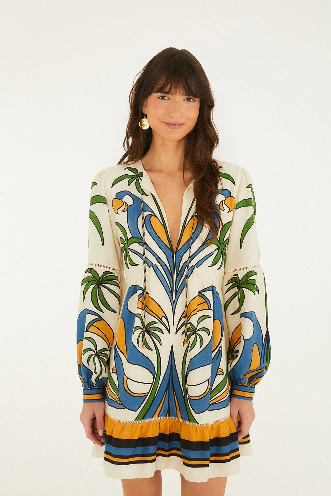 Sand Tropical Graphic Lace Ruffled Mini Dress - Image 4