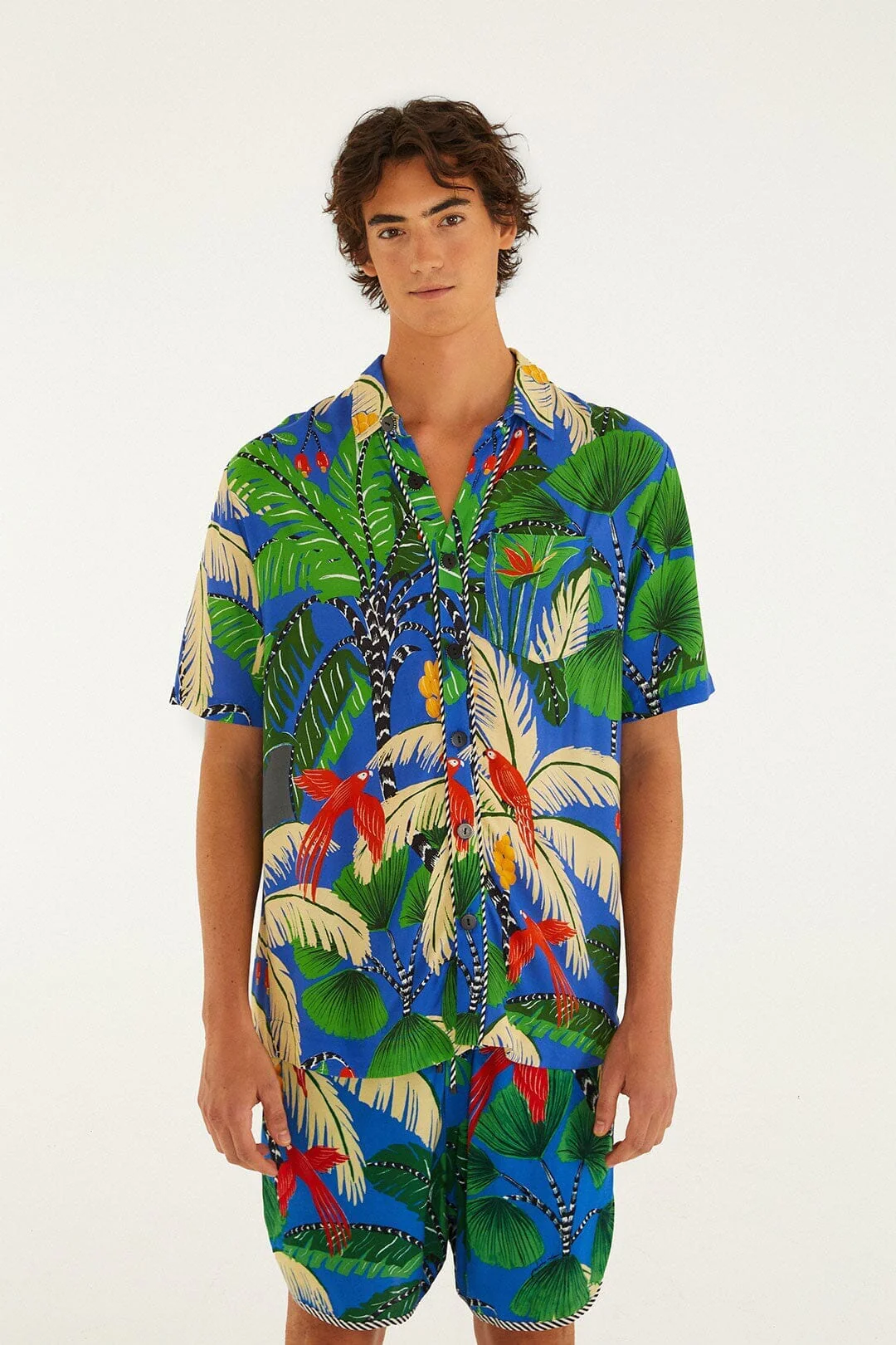 Blue Tropical Island Drawstring Shorts