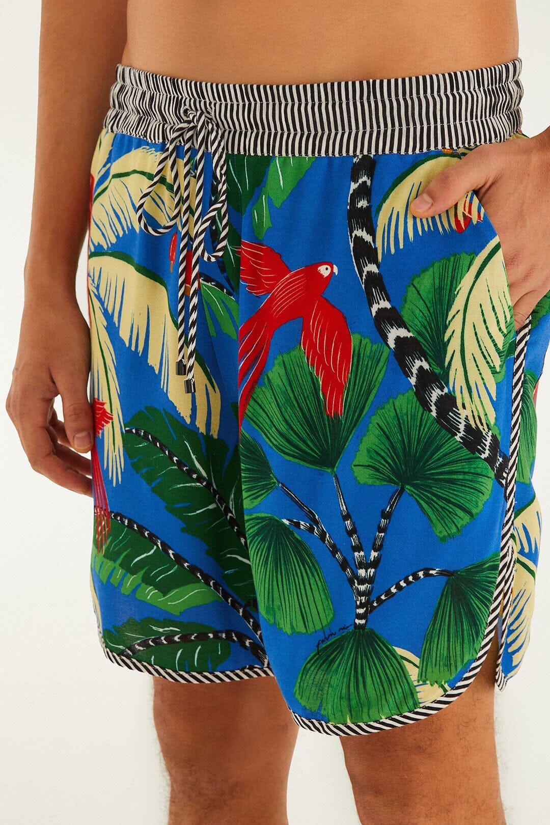 Blue Tropical Island Drawstring Shorts - Image 2