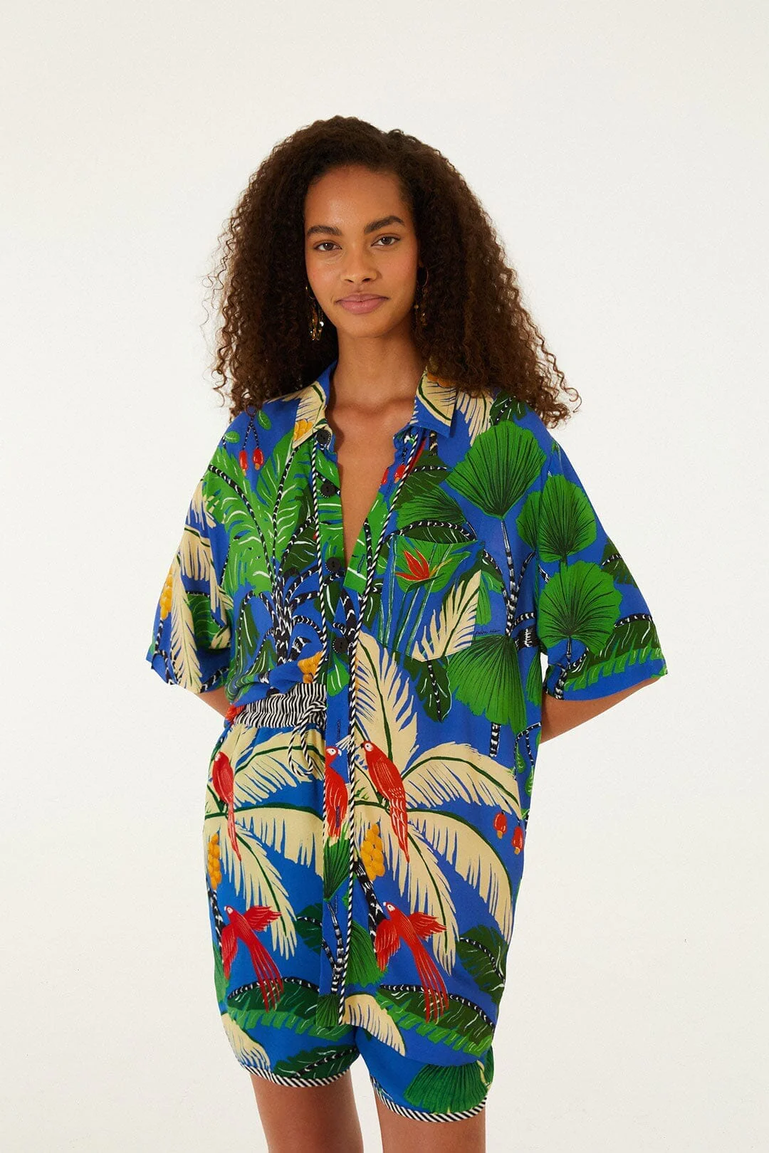 Blue Tropical Island Drawstring Shorts - Image 4