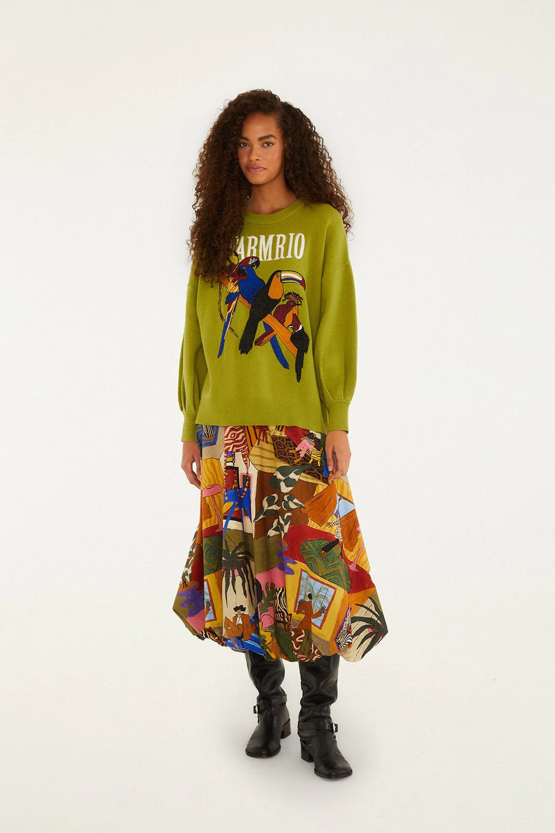 Multicolor Tropical Balloon Midi Skirt