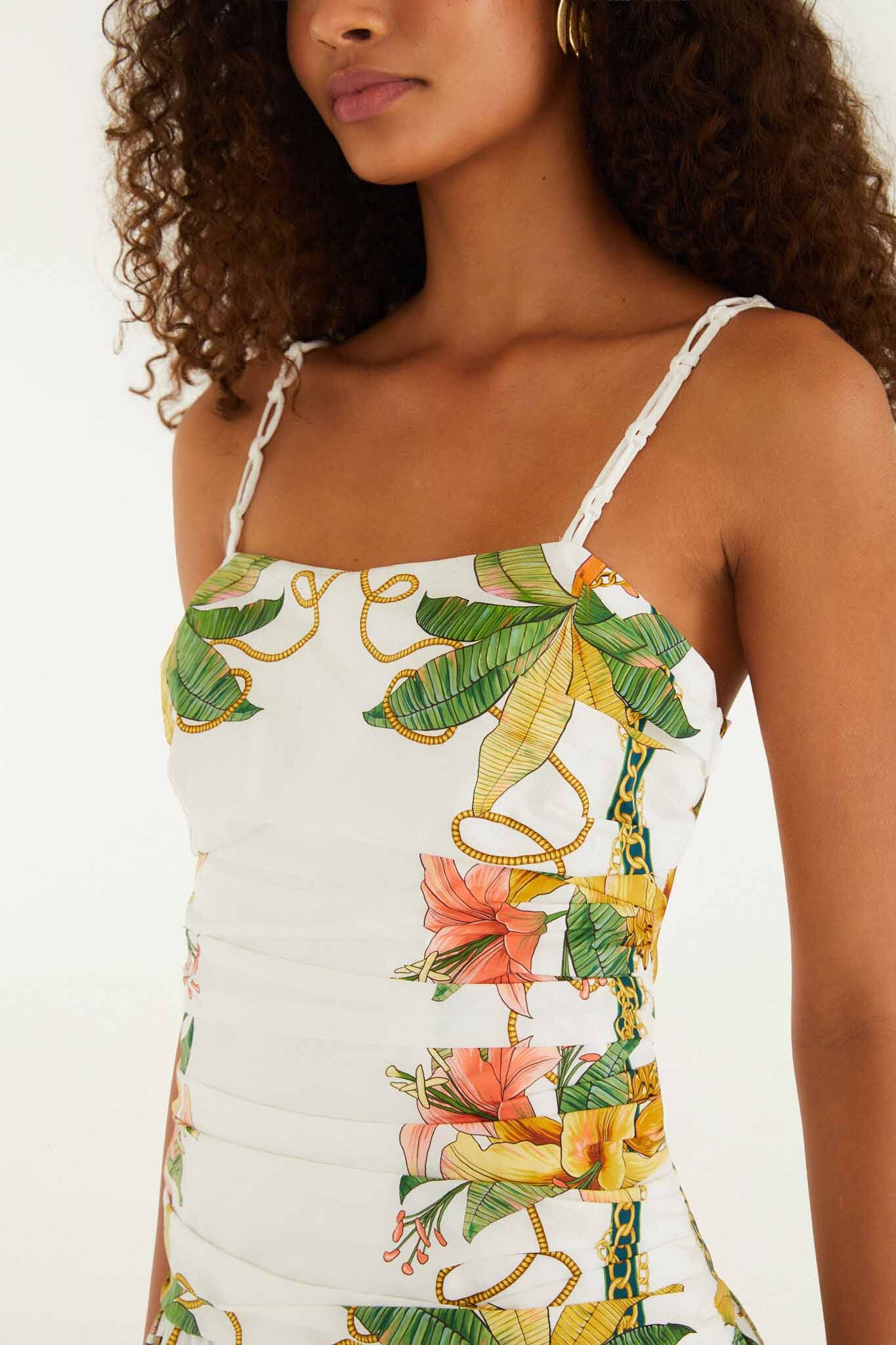 Tropical Royalty Off-White Midi Dress Sleeveless - Image 2