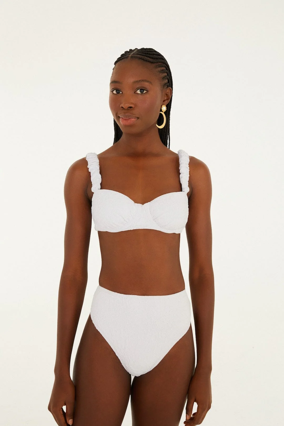 White Gerbera Daisy High Waist Bikini Bottom