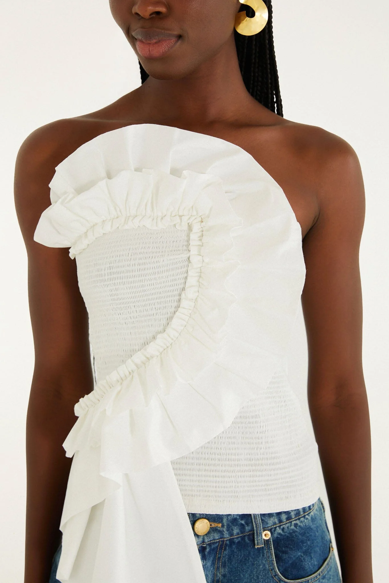 White Smocked Strapless Top - Image 2