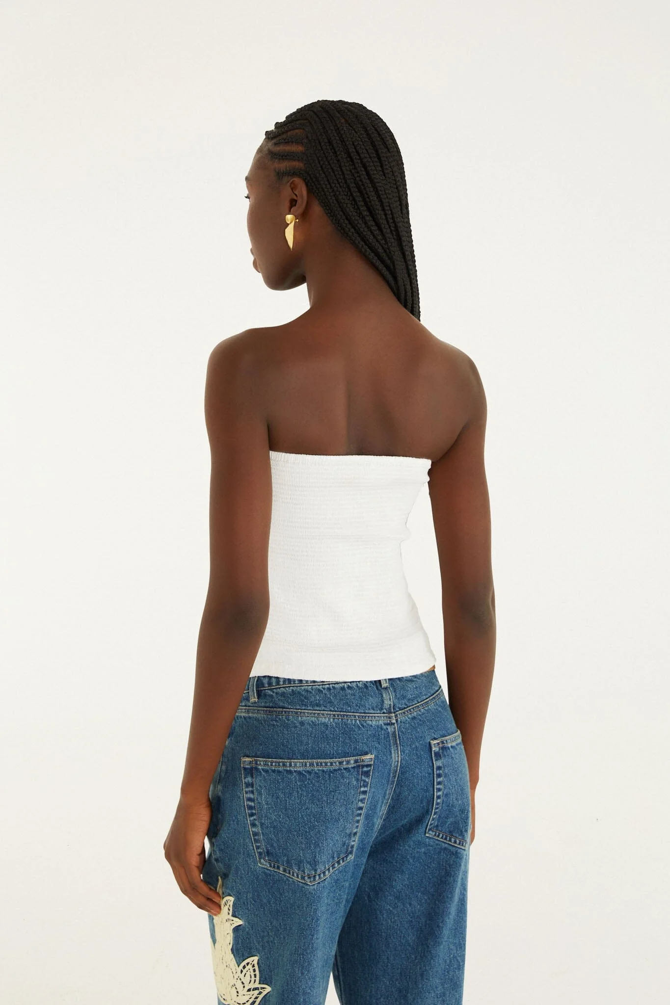White Smocked Strapless Top - Image 3