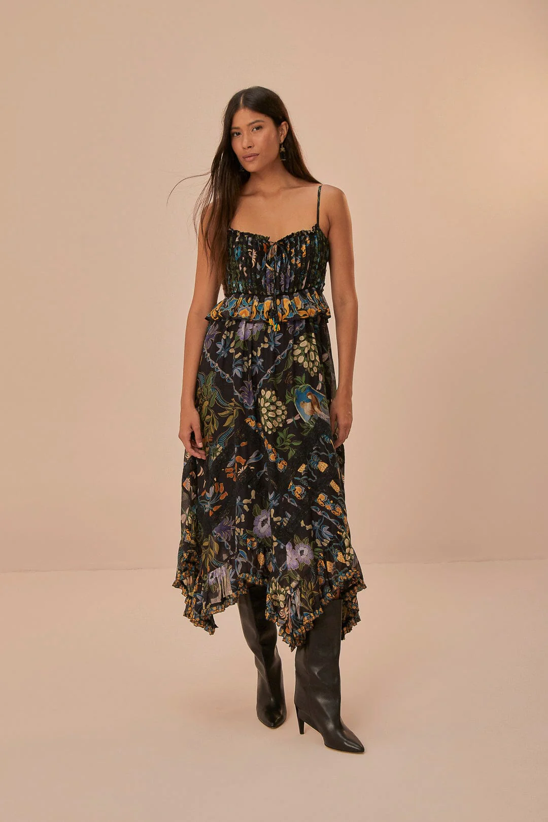 Winter Garden Black Pleated Lace Sleeveless Midi Dress - Image 2