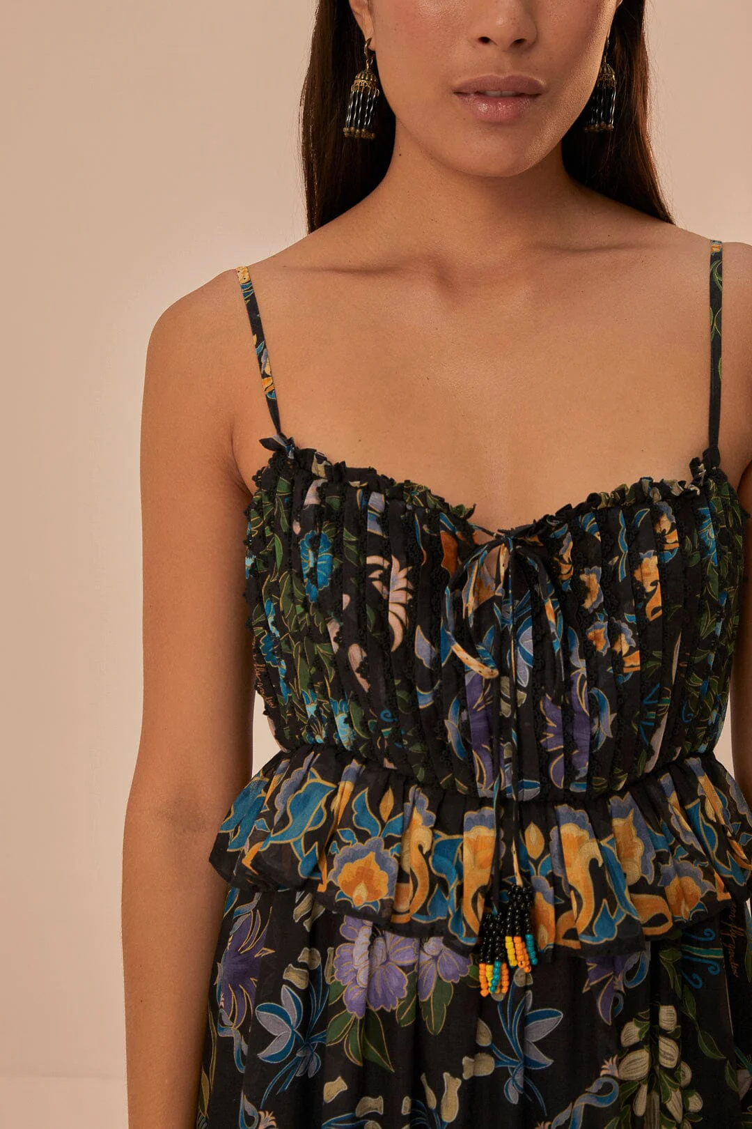 Winter Garden Black Pleated Lace Sleeveless Midi Dress - Image 4